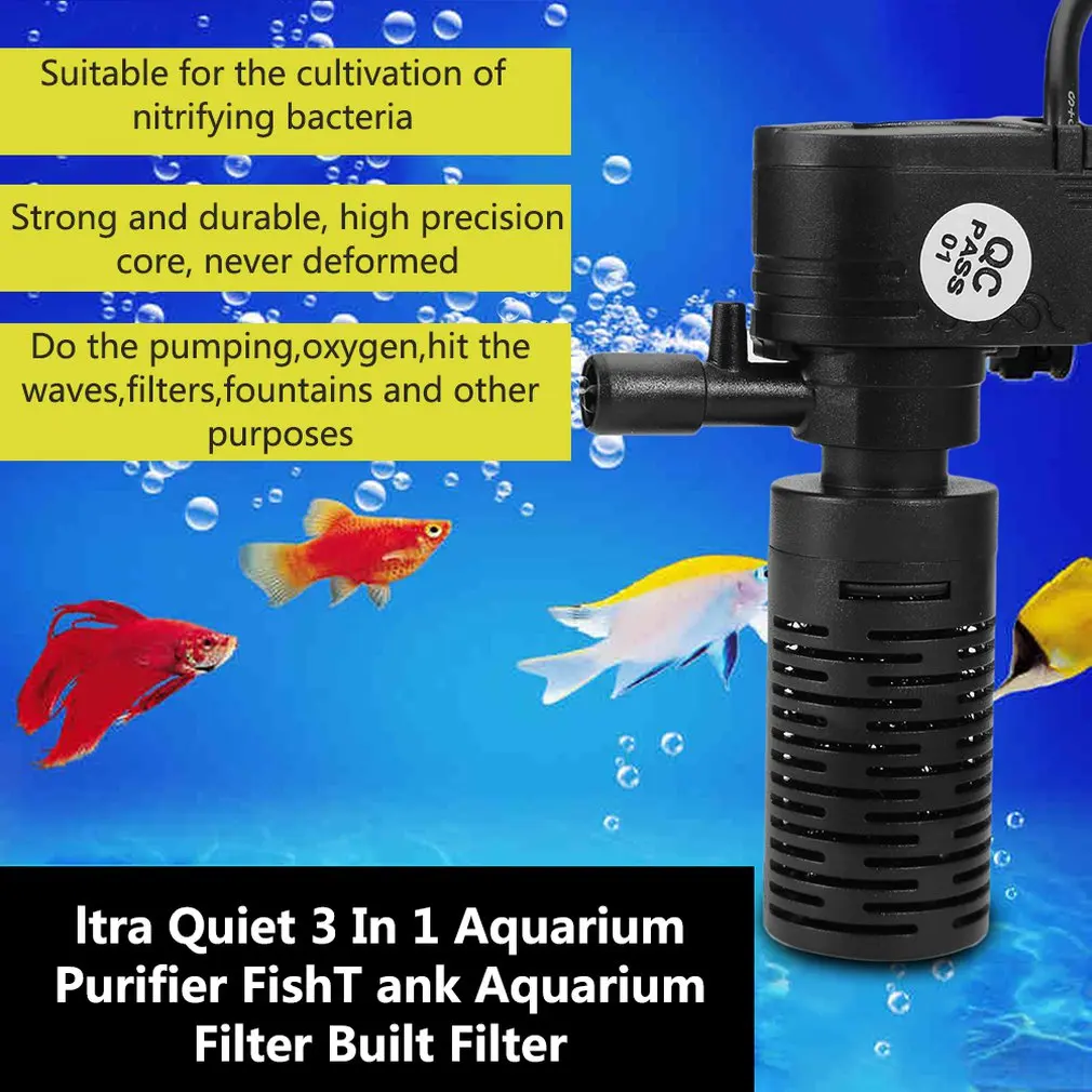 

3/5W 3 in 1 Portable Aquarium Internal Filter Multi-Functional Water Pump Fish Tank Filter Fish Tank Submersible Pump 220-240V