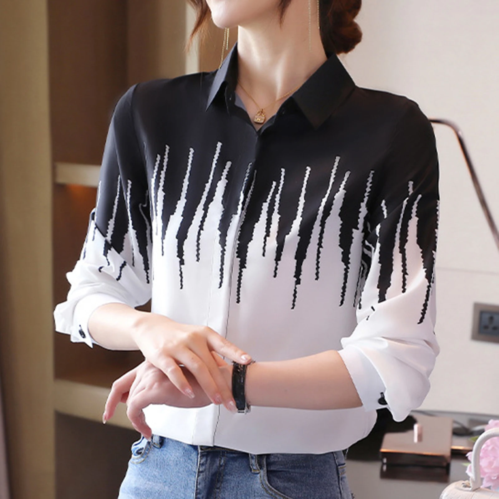 Модная одежда из шифона для офиса рубашки женщин Сезон весна-осень Детские с