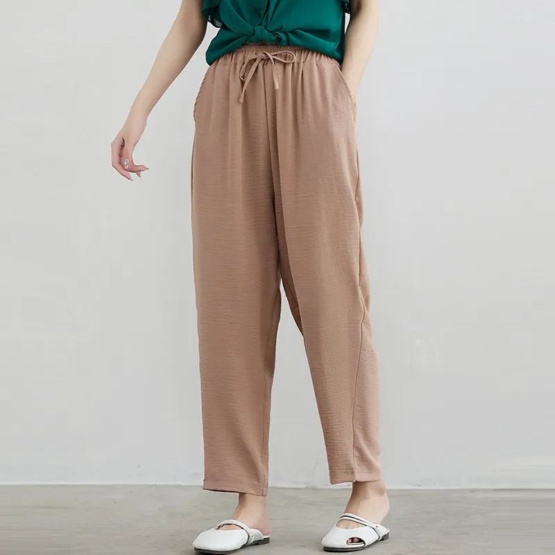 

Pants for Women Casual Harem Pants New Arrival 2021 Vintage Style Solid Color Elastic Waist Loose Female Ankle-length Pants