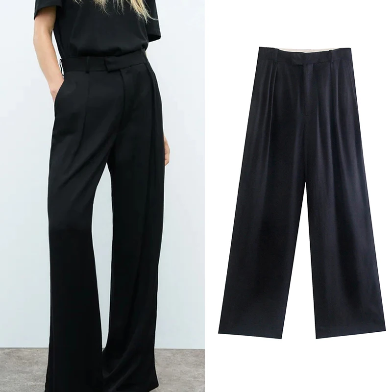 

KUMSVAG Women Autumn Fashion Loose Wide Leg Pants 2021 ZA High waist Full Length Pant Female Casual Street Black Trousers