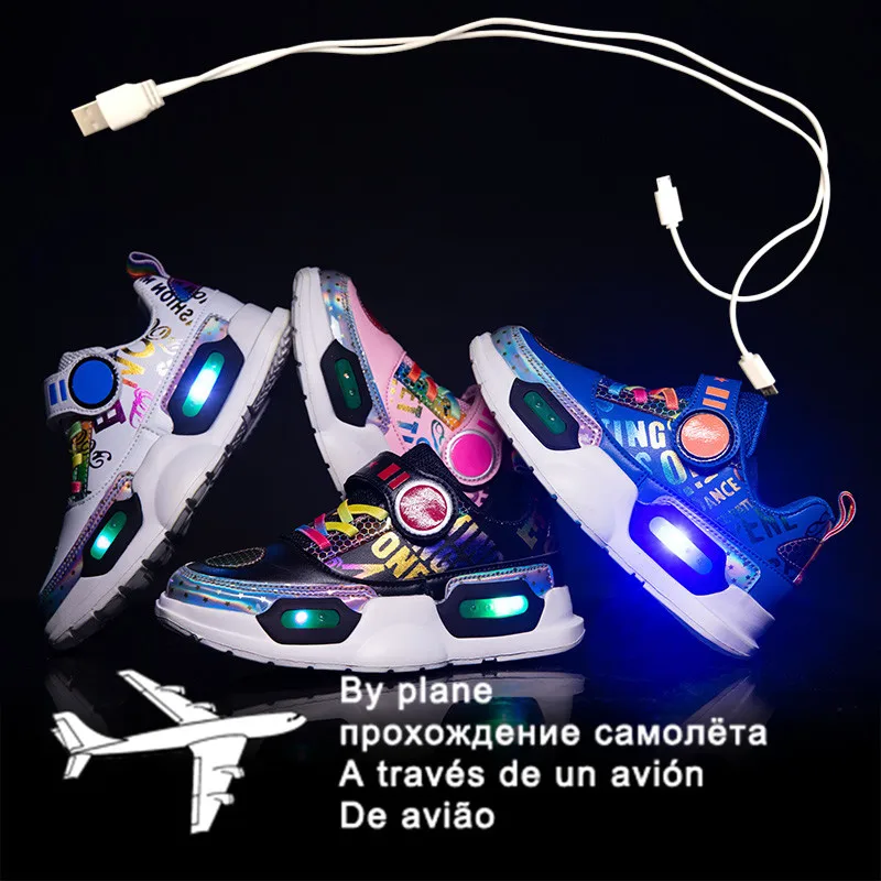 

2021 Kids Led Usb Charging Shoes Glowing Sneakers Children Hook Loop Luminous Shoes for Girls Boys Men Women Skate LED Shoes