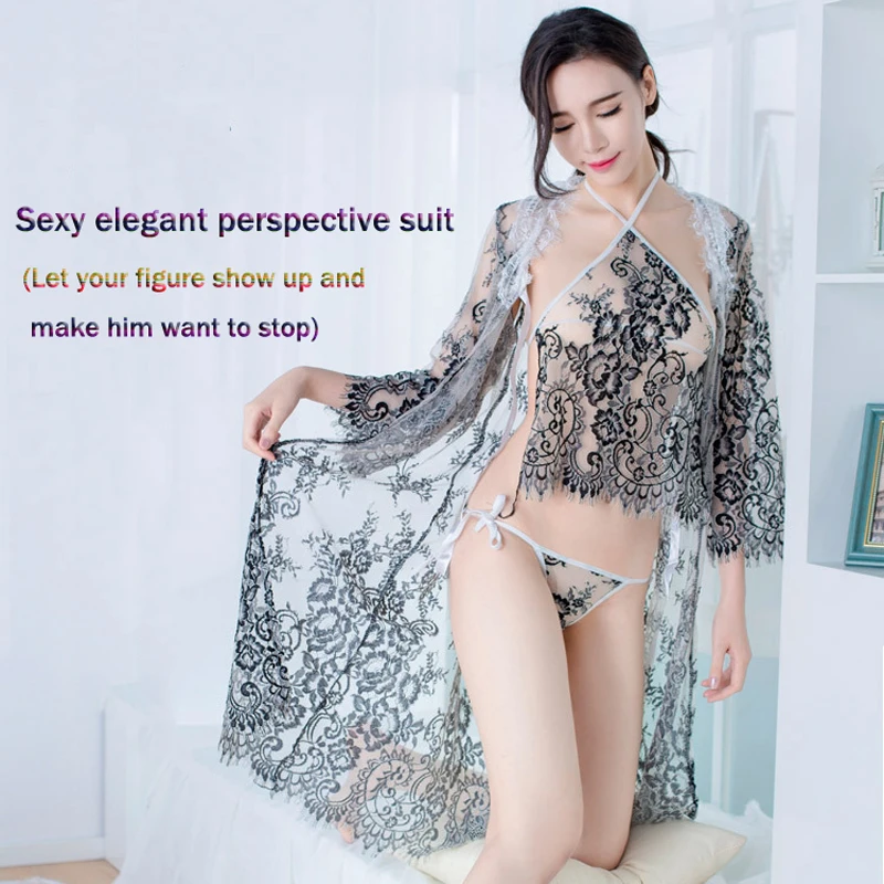 

Women's Sexy Underwear, Transparent Mesh Embroidered Apron Panties, Transparent Lace Nightdress, Erotic Underwear Set