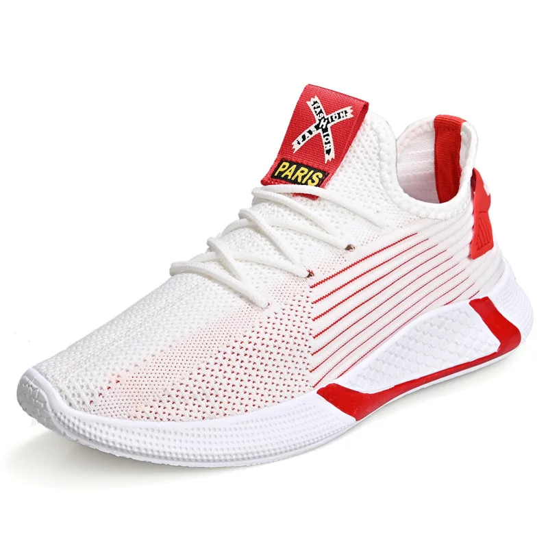 

2020 spring and summer new breathable flying woven sports shoes lace men's shoes soft bottom casual running net shoes tide shoes