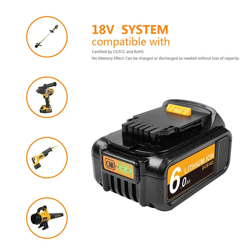 Аккумуляторная батарея для DeWalt DCB200 MAX 6000 мАч 20 в | Электроника