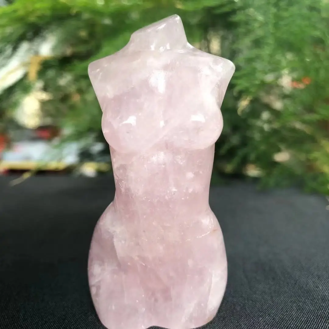 

75-78mm Natural Rose Quartz Goddess Statue Crystal Carved Woman Torso Energy Pink Gem Body Sculpture Decorate Gift