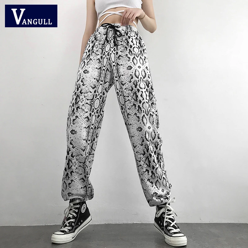 

Женские повседневные брюки Vangull, эластичные брюки с высокой талией и принтом на лето 2020, уличная одежда Harajuku, спортивные штаны, прямые брюки ...