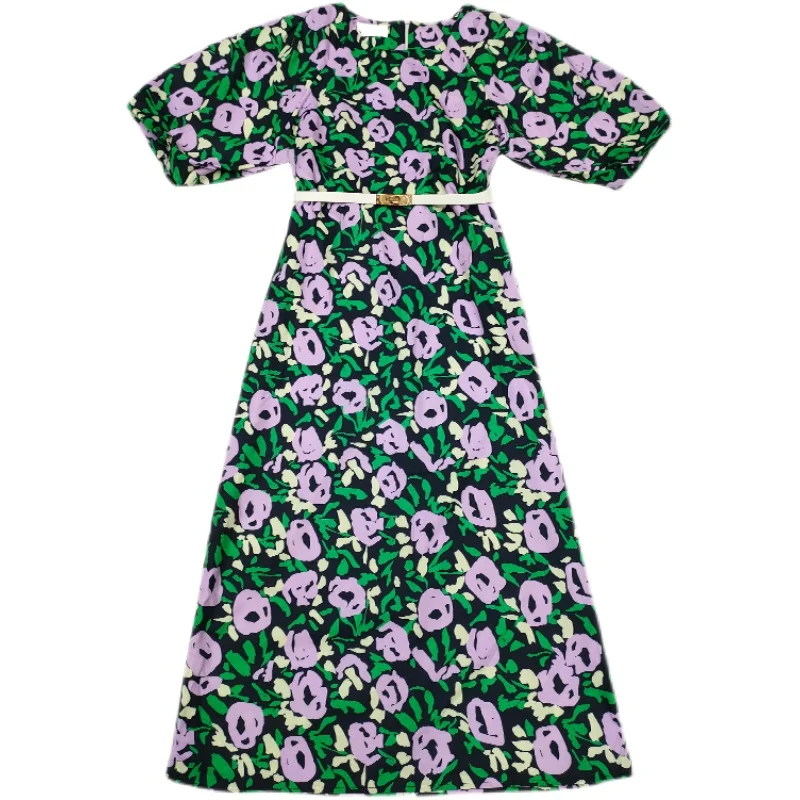 

COIGARSAM Sexy Floral Print Women dress Spring Summer Korea Style High Waist Dresses Purple Flower 1824