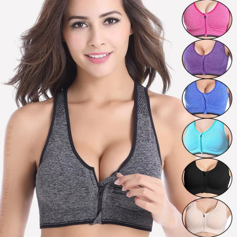 

XPUHGM Women Zipper Sports Bras,Plus Size XL Wirefree Padded Push Up Sports Tops,Breathable Fitness Gym Yoga Sports Bra Top Lady