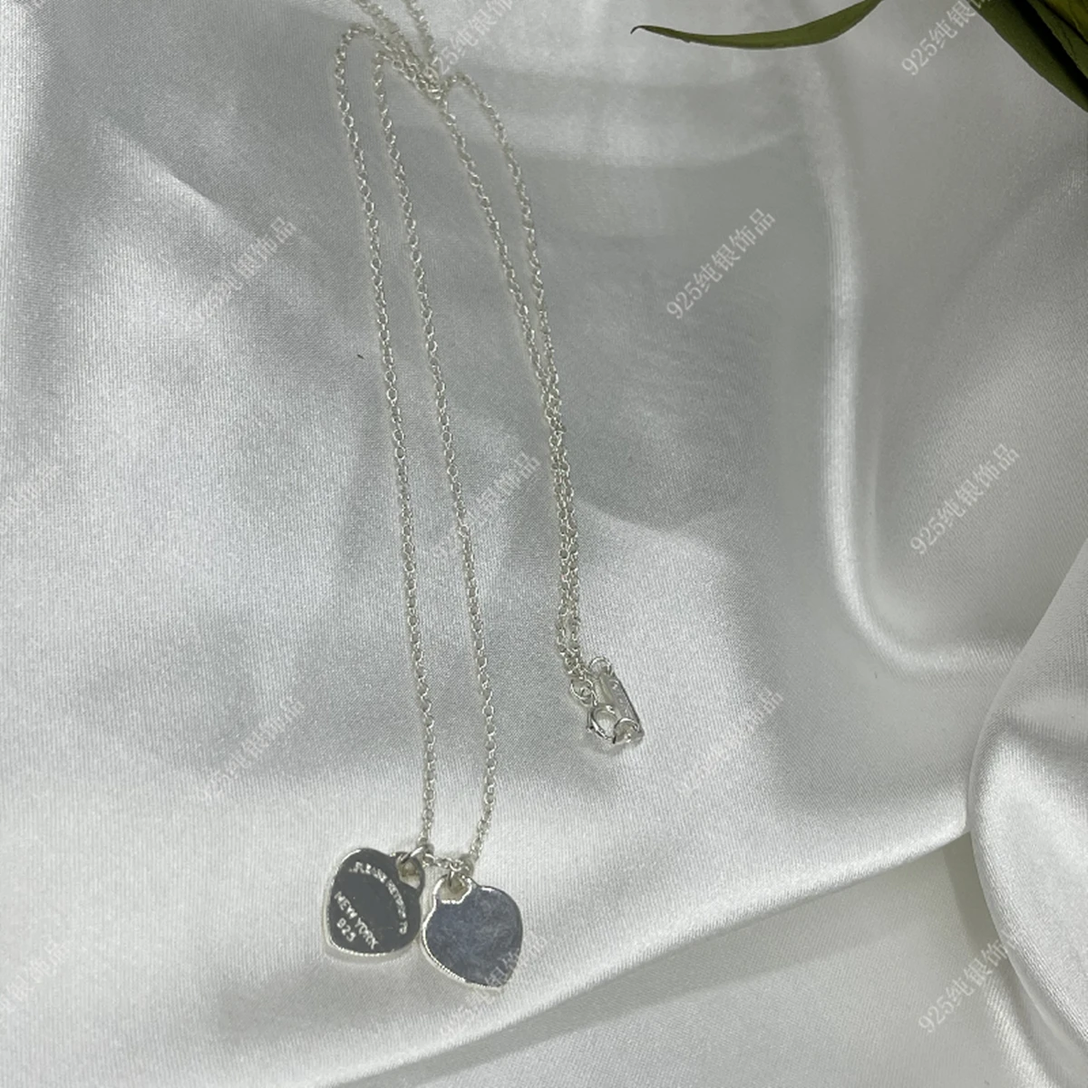 

925 sterling silver classic couple double heart-shaped necklace