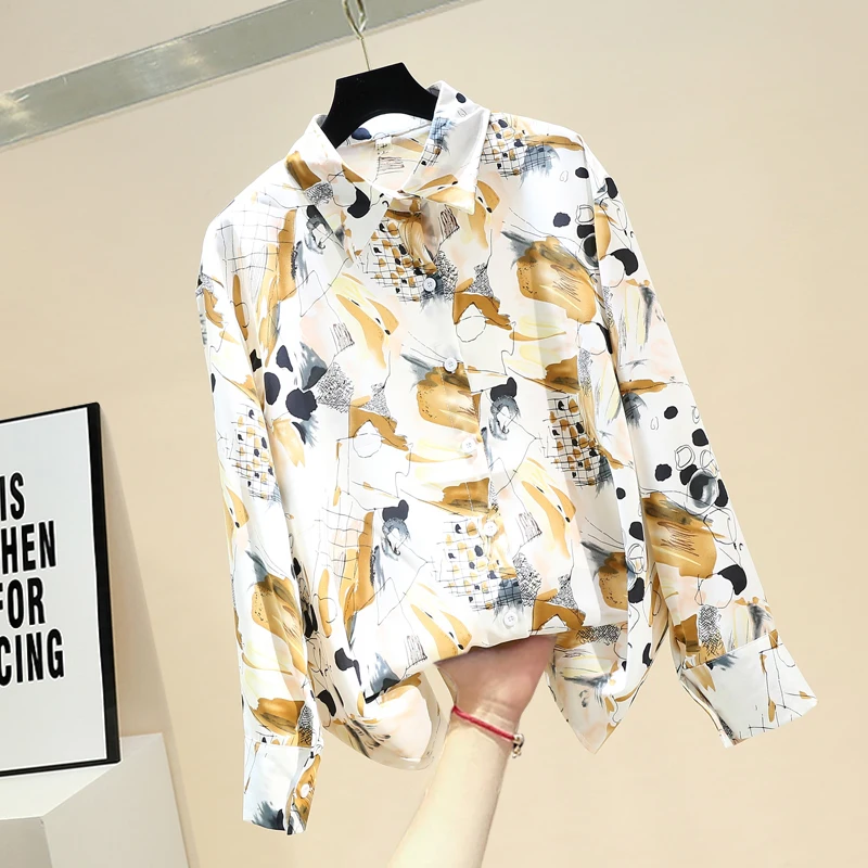 

Graffiti Print Blouses for Woman 2020 New Fashion Loose Single-breasted Long Sleeve Shirts Women Chiffon Blouse Lady Tops Blusas