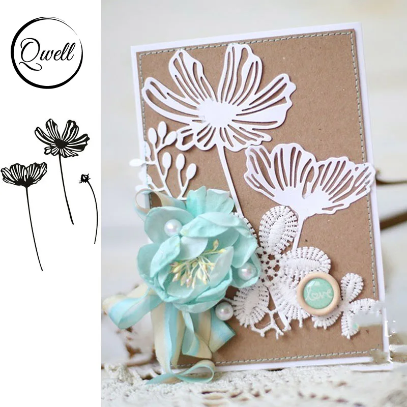 QWELL Цветочные кружевные Маки металлические режущие штампы для скрапбукинга и