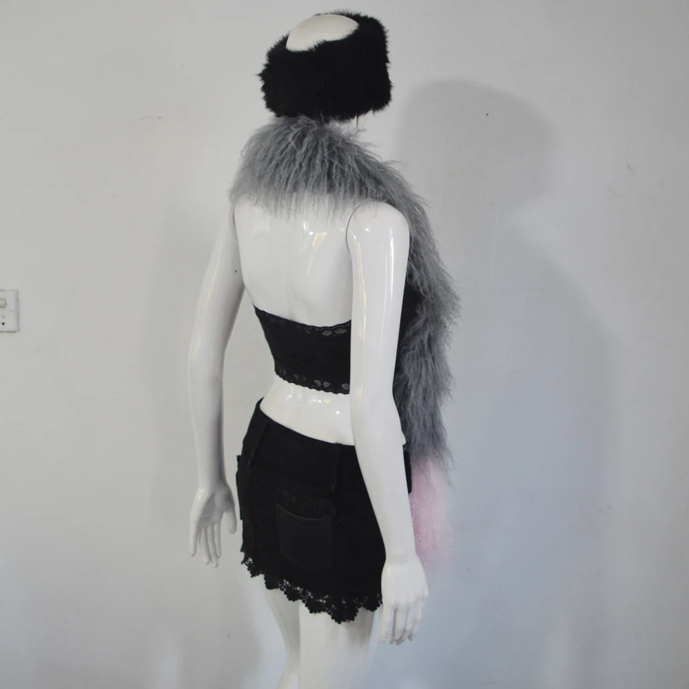 AU755 Бесплатная доставка Индивидуальный монгольский шарф из меха ягненка ручной