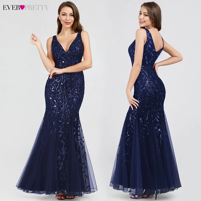 Формальные Вечерние платья Ever Pretty Новые Русалка o-образным вырезом с коротким рукавом Кружева Аппликации Тюль Длинные вечерние платья халат Soiree сексуальный