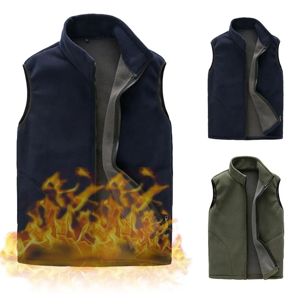 

Мягкий флисовый жилет для мужчин и женщин, зимний жилет с воротником-стойкой, одежда с карманами, теплый жилет, Мужская ветрозащитная куртка...