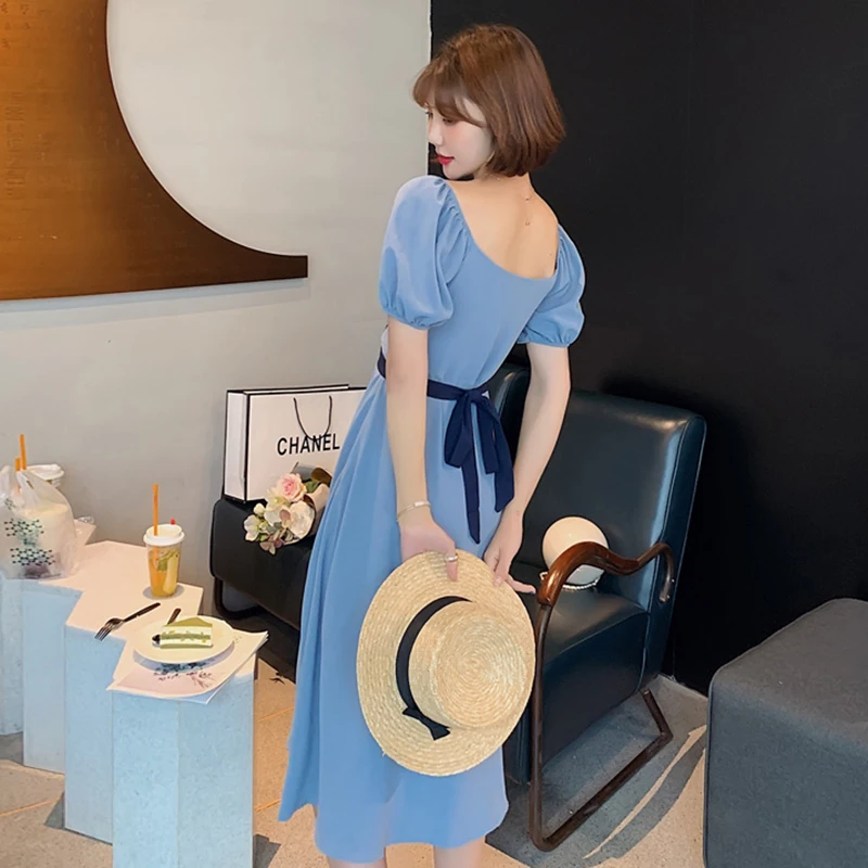 Приталенное платье миди летние французские корейские модные ретро платья с