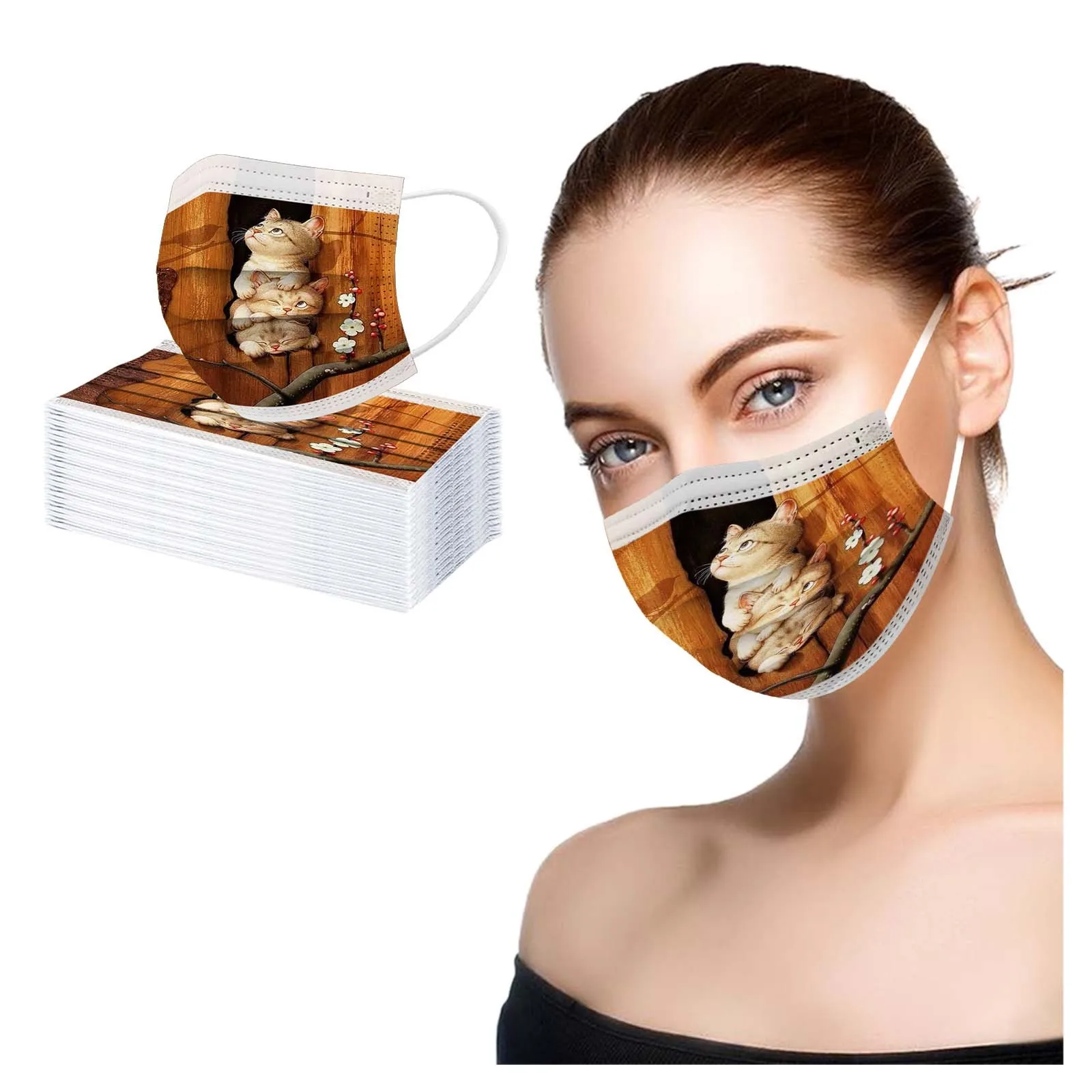 

Mascarillas Adult's Cute Cat Print Mask Disposable Face Mask Dustproof 3ply Ear Loop Breathable Maske d5