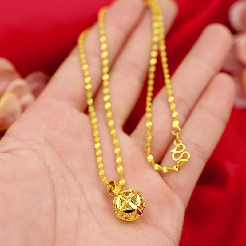 Модное ожерелье для женщин подвеска в виде цветка с шариком желтого золота