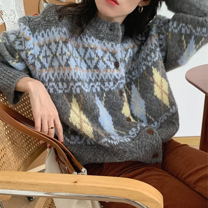 

Вязаный кардиган-оверсайз FAKUNTN, Женский весенне-зимний свободный свитер-пальто с круглым вырезом, женский джемпер в Корейском стиле с длинн...