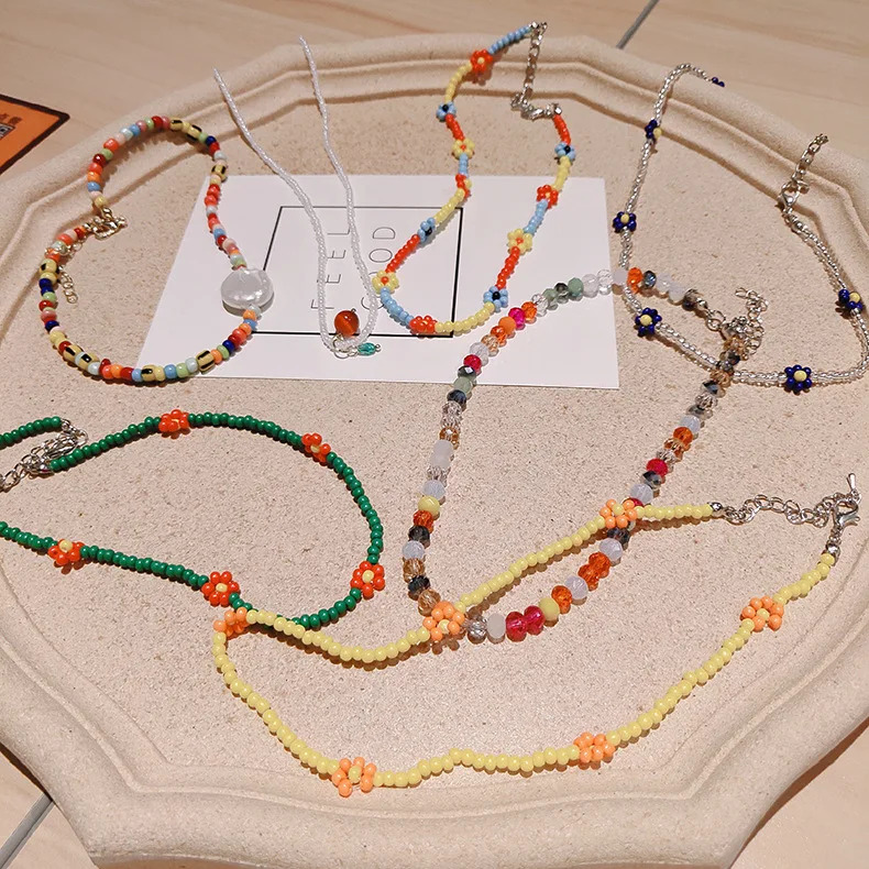 Женское Ожерелье с бусинами Kpop маленькие цветочные ожерелье ромашками ручной