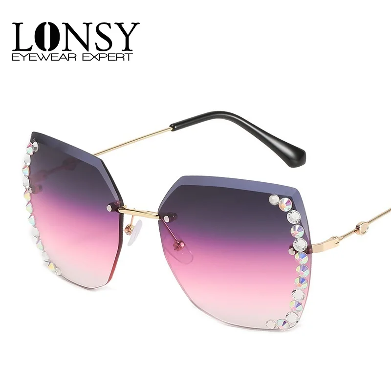 

LONSY Pearl Rimless Square Sunglasses Women Sexy Gradient Oversized Sun Glasses Vintage Female Purple Pink Eyewear Shades UV400