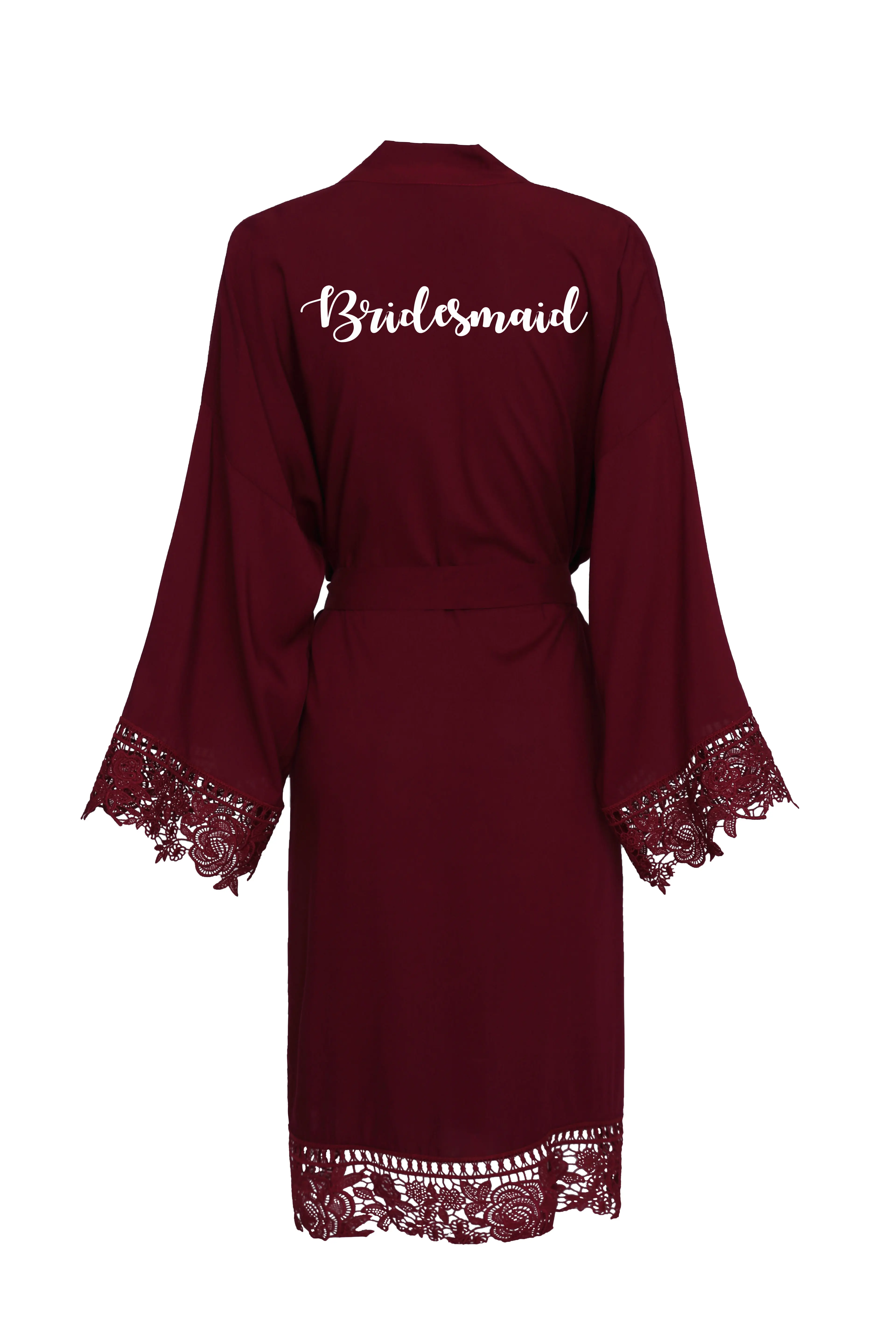 Burgundy bridesmaid YUXINBRIDAL Бургундия невесты халаты хлопок кимоно халаты с кружевной отделкой женский свадебный Халат короткий пояс - Цвет: Burgundy bridesmaid