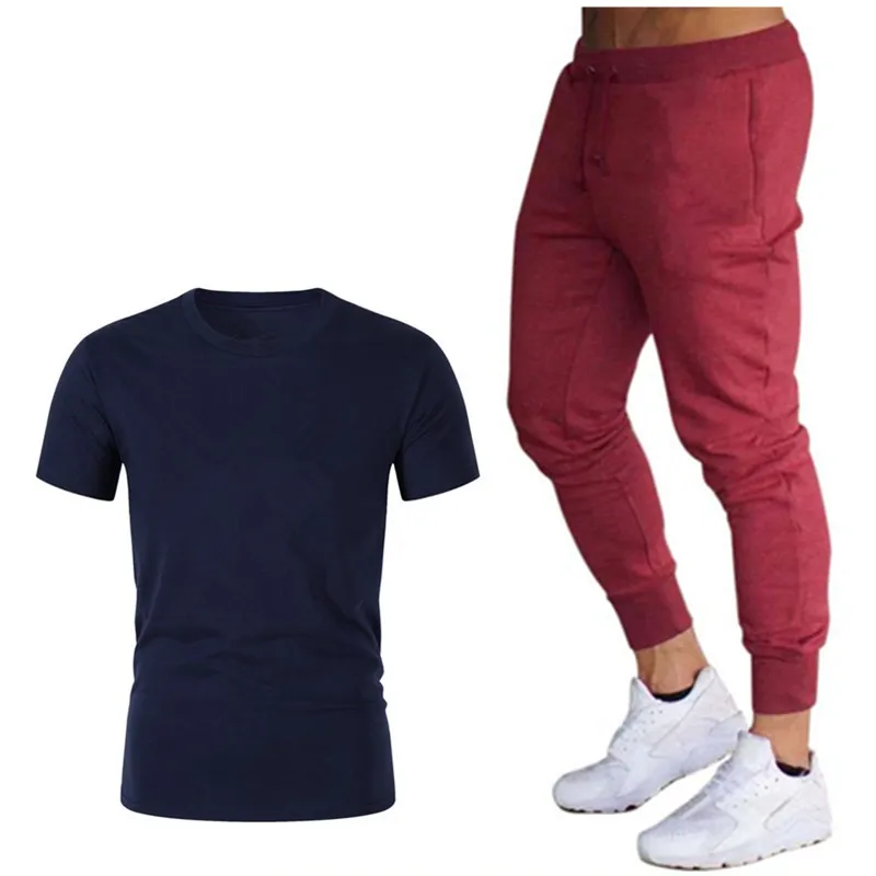 

2021 men's summer breathable new 3D printing short sleeve suit casual sportswear running suit T-shirt + pants