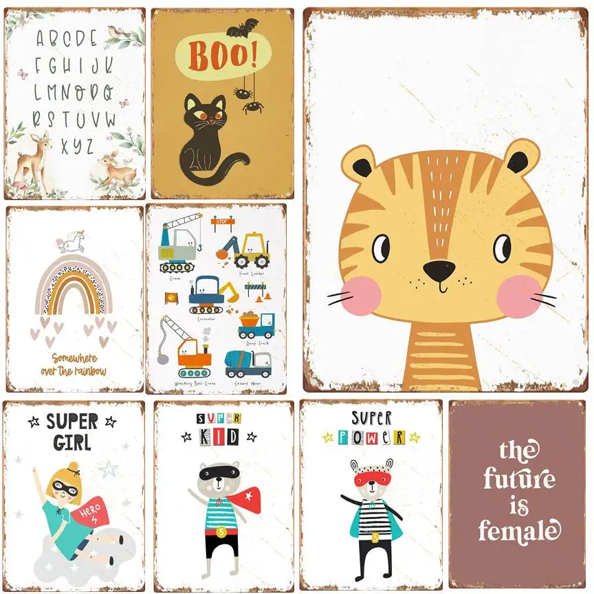 

Tin Sign Super Cat Kids Print Wall Art Cat for Bar Pub Kitchen Home
