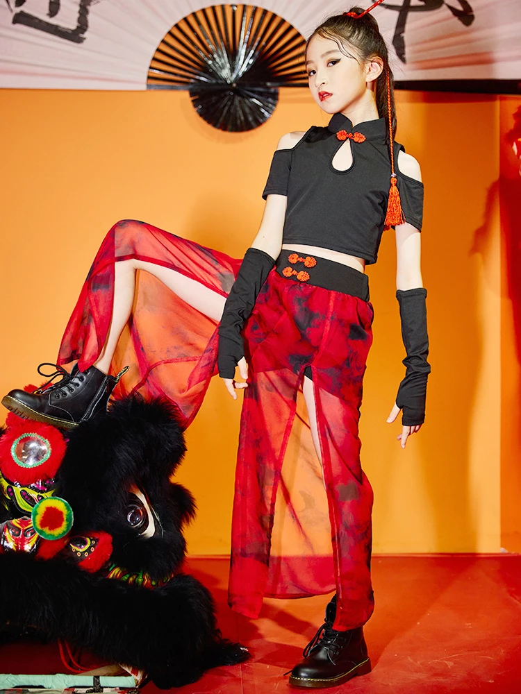 

Girls Fashion Show Chinese Style Dance Suit Hip Hop Jazz Dance Performance Suit Children Model Ancient Style Chivalrous Fashion
