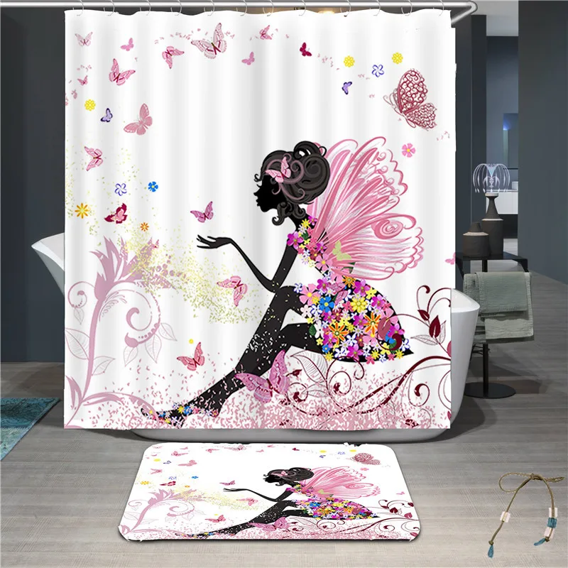 Полиэфирная водонепроницаемая плотная розовая занавеска для душа OIMG с принтом