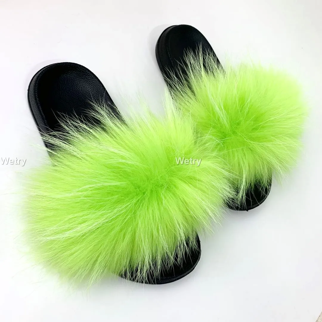 

2020 Wholesale New style Real Fox Slippers Raccoon Slides Beach Slippers full fox Slippers luxuryfur Female 36 al 45