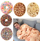 Креативное круглое одеяло с едой, плед в клетку с изображением пиццы, пончиков, томатов, тортильи, пледы, Коралловая флисовая шаль, одеяло, плед