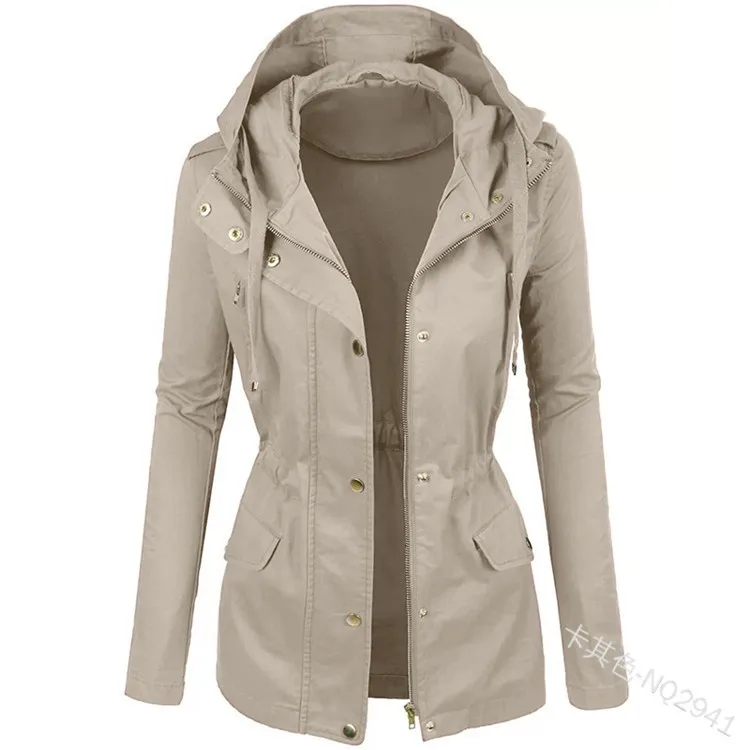 

WEPBEL Coat Women's Casual Single-Breasted Slim Jacket Spring Autumn Solid Color Long Sleeve Zipper Hooded Mountaineering Jacket