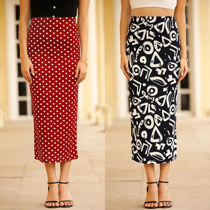 Женская облегающая юбка в горошек элегантная шифоновая средней длины с запахом и