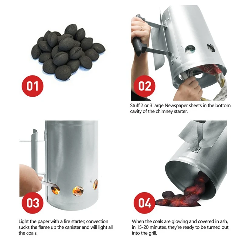 Hot Grill Barbecue Bbq Galvanized Steel Chimney Lighter Basket Outdoor Cooking Quick Rapid Fire Briquette Charcoal Starters Can |