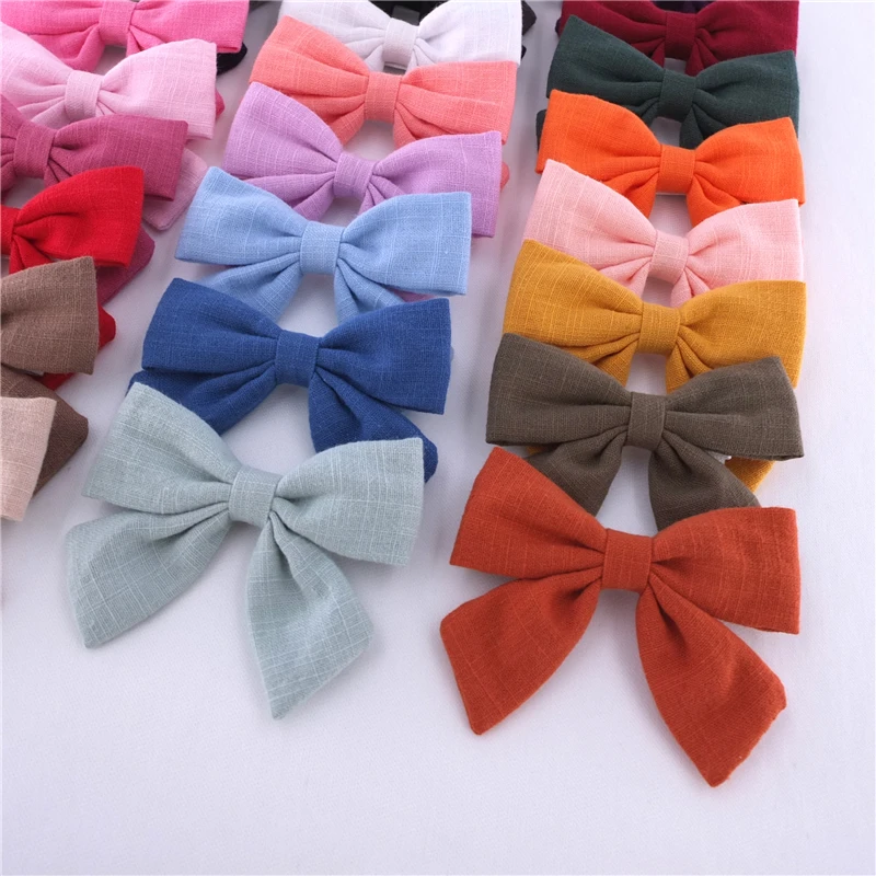 2 PCS Fully Wrapped Hair Clips Sailor Bows Baby Girls Cotton Linen Hair Bows Barrettes Toddler Kids Hairbow Hairgrips Headwear images - 6