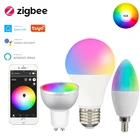 ZigBee 3,0 Беспроводной умная Светодиодная лампа E27 GU10 E14 E12 RGBCW диммер лампы светильник голос для Google Home Alexa через Tuyaприложение Smart Life