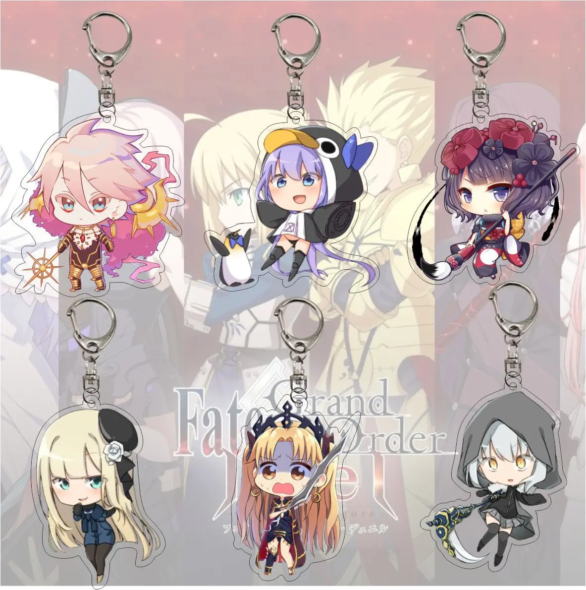 

1 Pcs New Anime Fate Grand Order Q Version Keychains FGO Acrylic Pendant Keyrings for Backpack School Bag Figure Toys Gifts