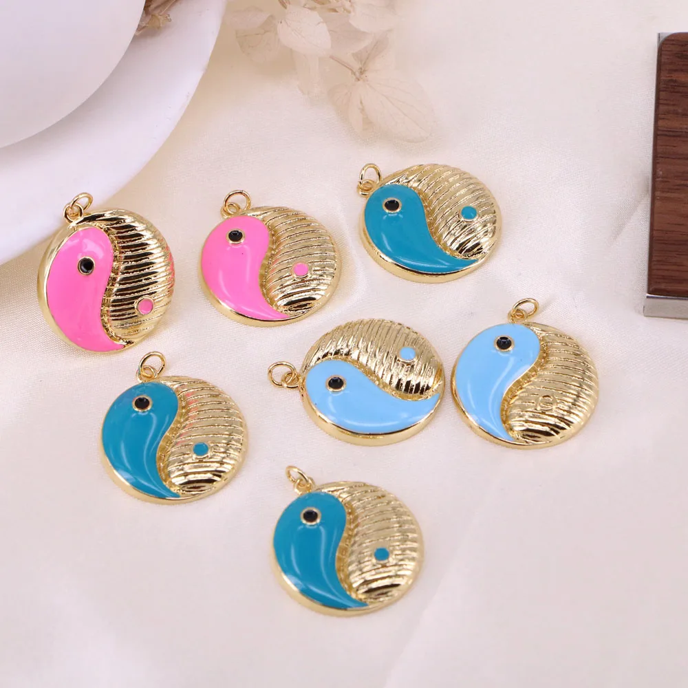 

10 шт., красочная эмалированная круглая подвеска Yinyang, позолоченная подвеска TaiJi, ожерелье, браслет, подвеска