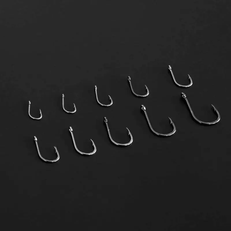 

500pcs Fish Hooks 10 Sizes Fishing Black Silver Sharpened With Box Quality kit