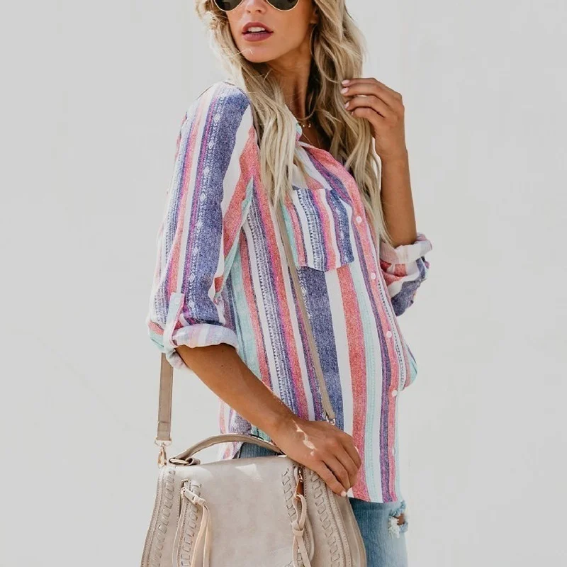 

ZOGAA Women Striped Blouse Shirt Long Sleeve Blouse V-neck Shirts Casual Tops Blouse et Chemisier Femme Blusas Mujer de Moda