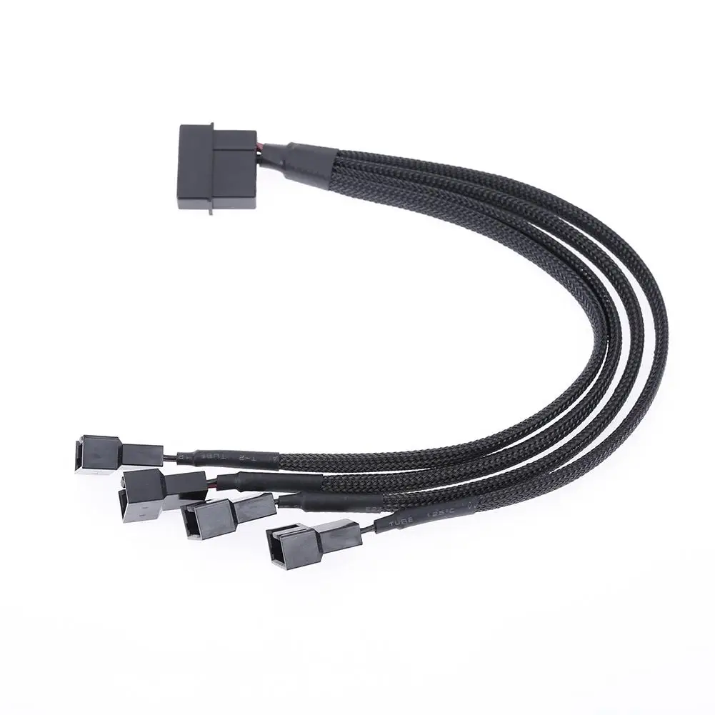 

4pin IDE Molex to 4Port 3 4 Pin Power Supply Cable Black Sleeved Cooling Fan Splitter Power Cord Plug PC Cooler Connection Wire