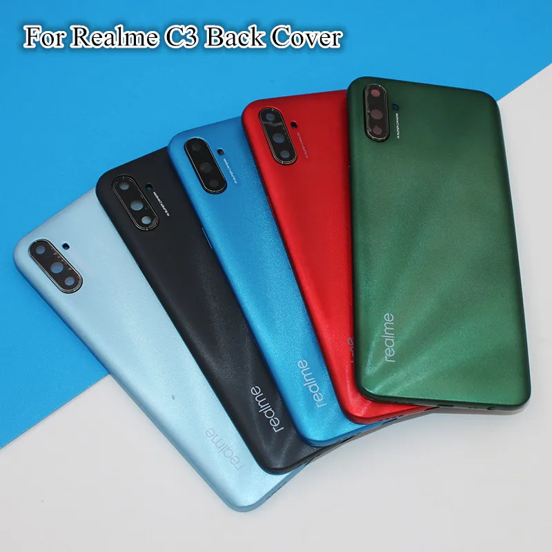 

Чехол для аккумулятора Realme C3 C 3 RMX2027, Оригинальный чехол для задней панели телефона, запасные части для ремонта, с объективом камеры