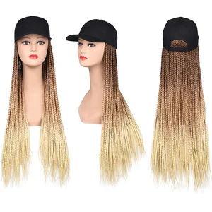 Baseball Cap With Hair Long Ombre Braided Box Braids 24inch Synthetic Hair Extensions Hat With Hair Natural Hairpiece For Women Baseball Cap With Hair Long Ombre Braided Box Braids 24inch Synthetic Hair Extensions Hat With Hair Natural Hairpiece For Women