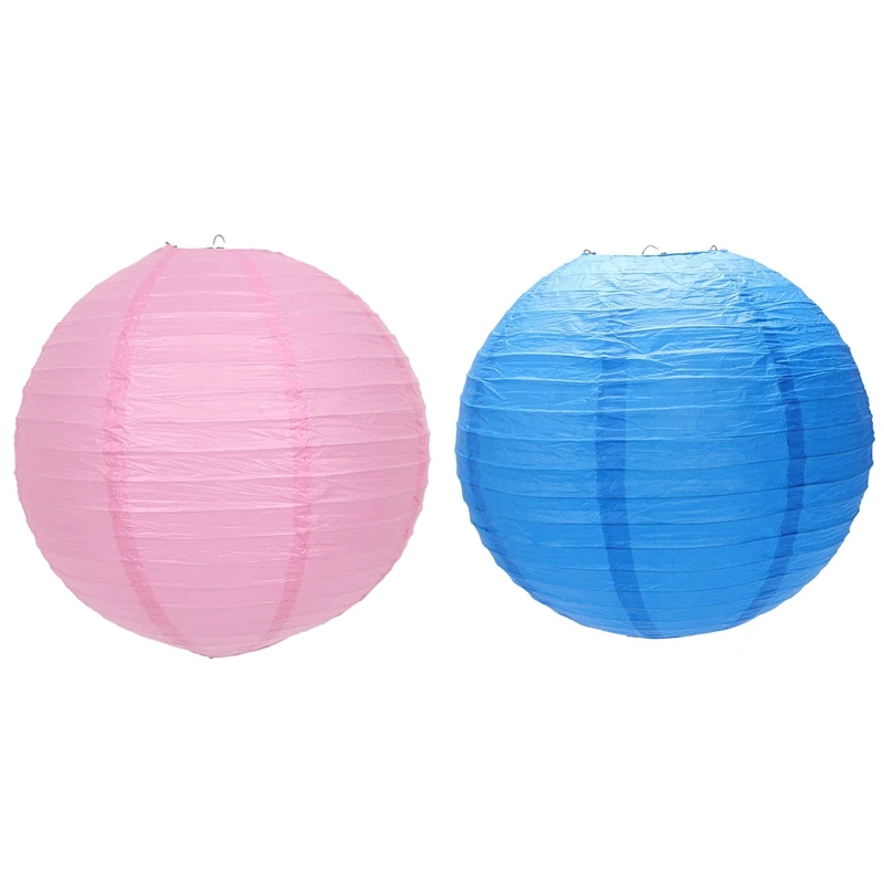 

2 X Chinese Japanese Paper Lantern Lampshade For Party Wedding, 40Cm(16 Inch) Pink & Navy Blue