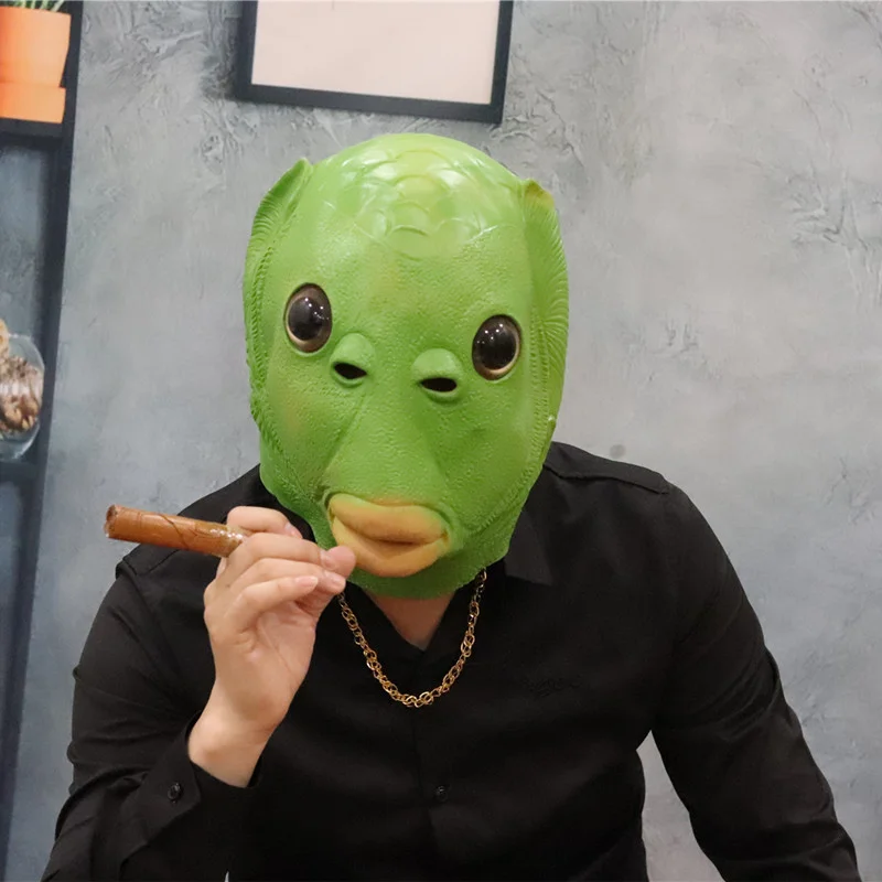 Маска унисекс в виде головы зеленой рыбы для карнавала и вечерние головной убор