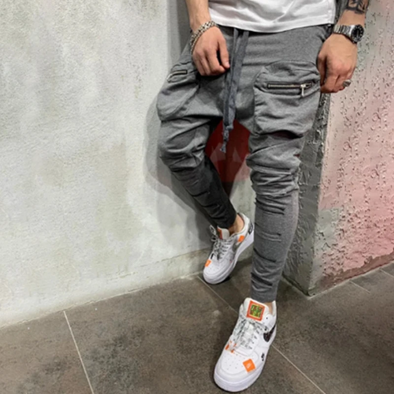 Joggers Pants for Men Elastic Waist Mens Slim Pocket foot zipper patch pocket Sweatpants Sports Fitness Activewear | Мужская одежда