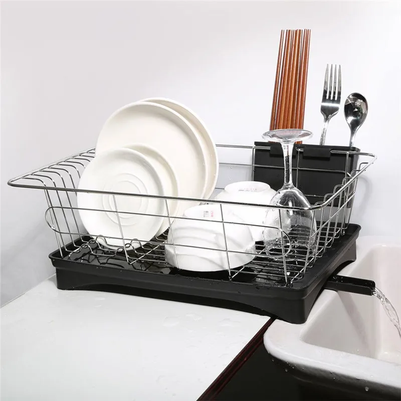 

Stainless Steel Single Layer Dish Drying Rack Drainboard Kitchen Organizer Storage Shelf Sink for Knife Fork Container Drainer