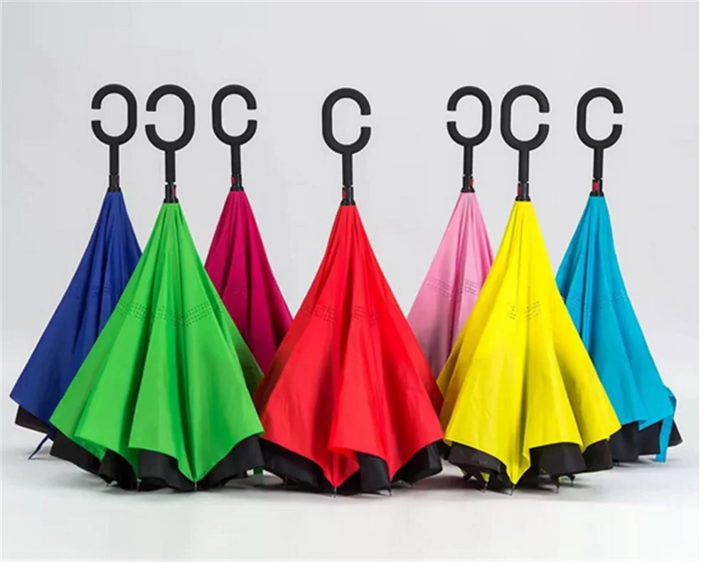 Ветронепроницаемый обратный открывающийся перевернутый зонтик двойной слой для