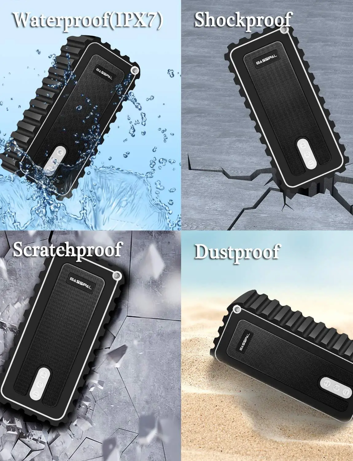 Bluetooth Колонка BassPal s IPX7 водонепроницаемы переносной динамик с радио Беспроводная