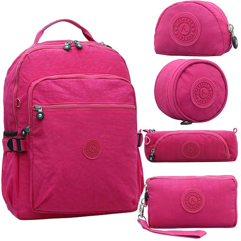 5 pieces Rose Red ACEPERCH повседневные школьные сумки для девочек и мальчиков-подростков, детские школьные сумки, нейлоновые сумки для ноутбука, женские дорожные сумки с брелком - Цвет: 5 pieces Rose Red